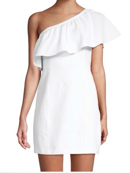 A.L.C. One Shoulder Ruffle White Mini Dress Size 8 (Like New Condition)